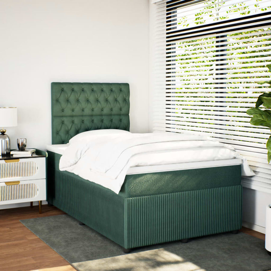 Boxspring met matras fluweel donkergroen 120x200 cm