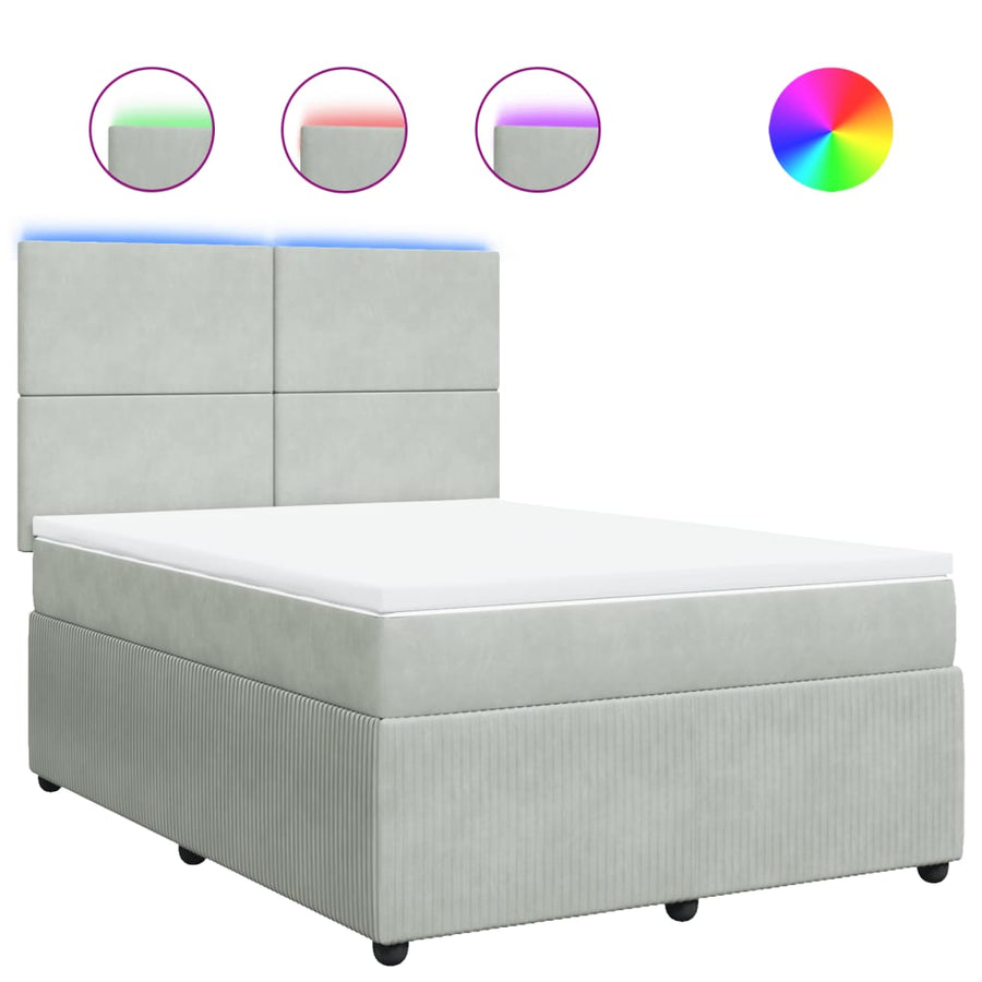Boxspring met matras fluweel lichtgrijs 140x190 cm