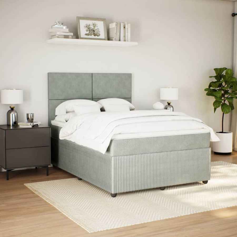 Boxspring met matras fluweel lichtgrijs 140x190 cm