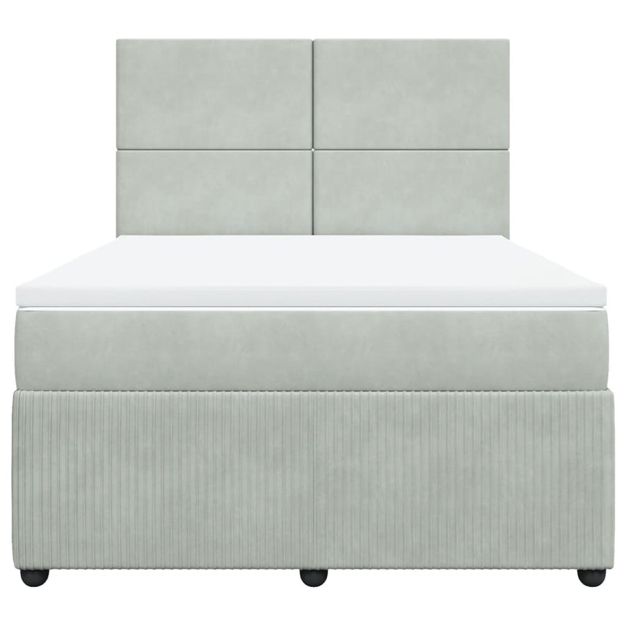 Boxspring met matras fluweel lichtgrijs 140x190 cm