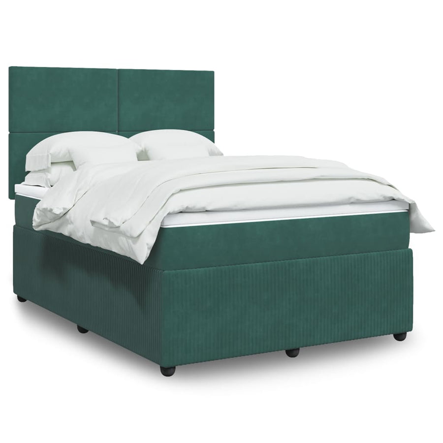 Boxspring met matras fluweel donkergroen 140x190 cm