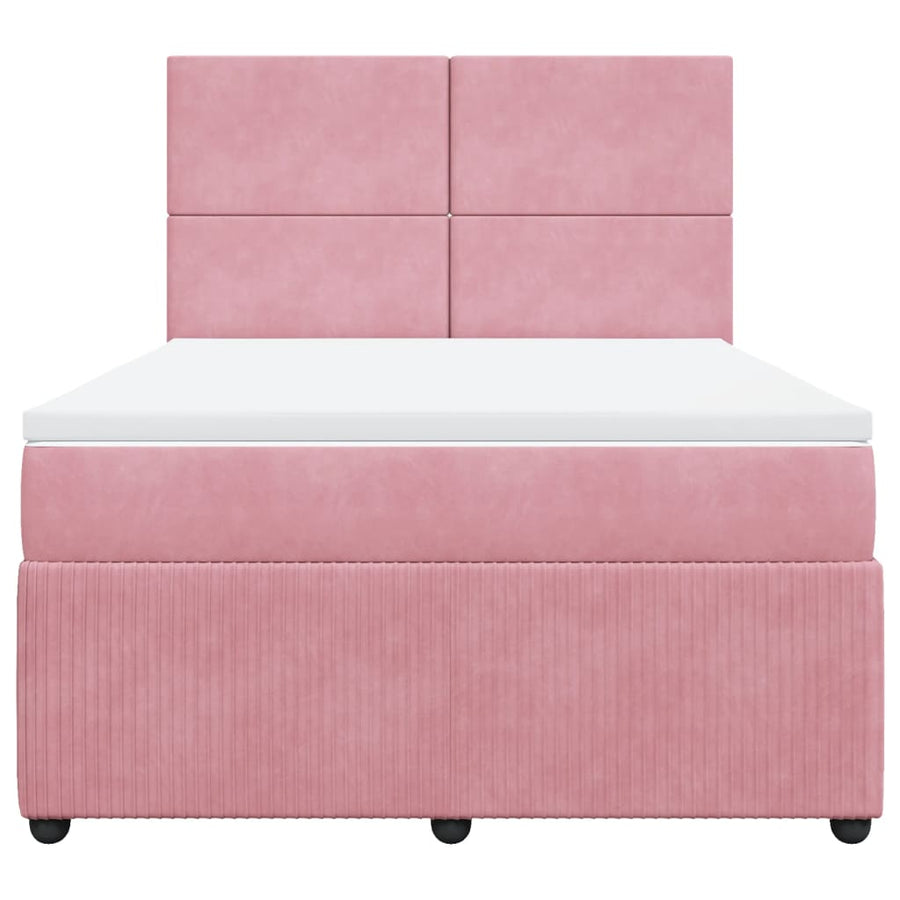Boxspring met matras fluweel roze 140x190 cm