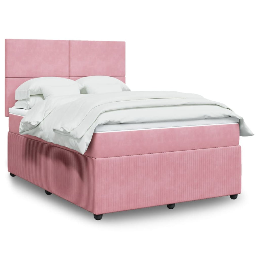 Boxspring met matras fluweel roze 140x190 cm