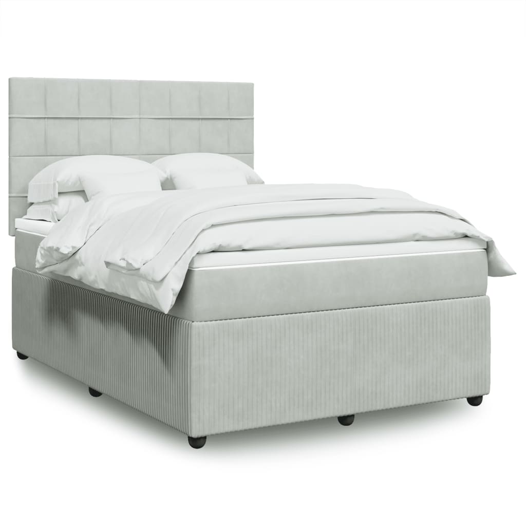 Boxspring met matras fluweel lichtgrijs 140x190 cm