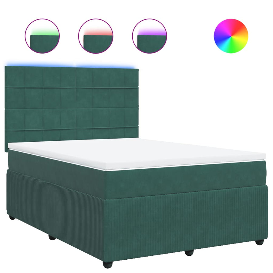 Boxspring met matras fluweel donkergroen 140x190 cm