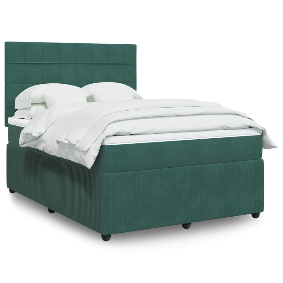 Boxspring met matras fluweel donkergroen 140x190 cm