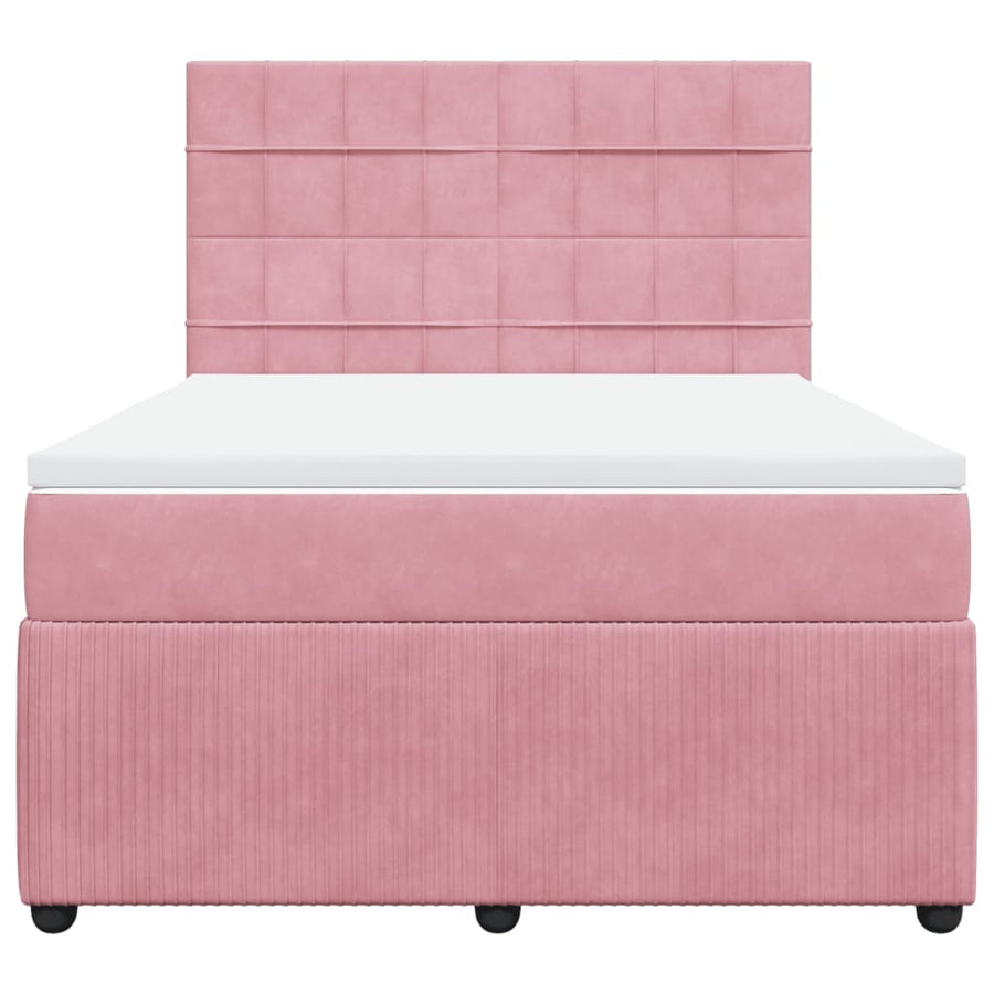Boxspring met matras fluweel roze 140x190 cm