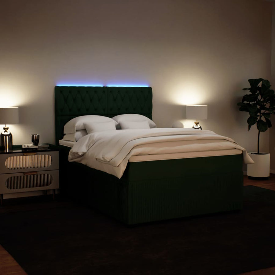 Boxspring met matras fluweel donkergroen 140x190 cm