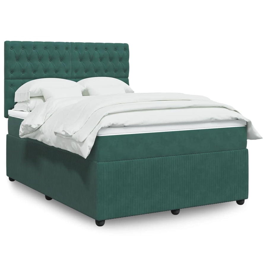 Boxspring met matras fluweel donkergroen 140x190 cm