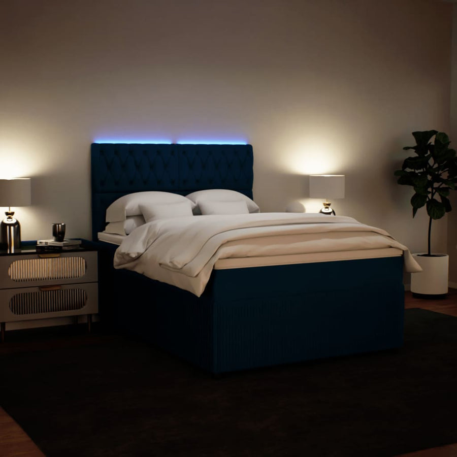 Boxspring met matras fluweel blauw 140x190 cm