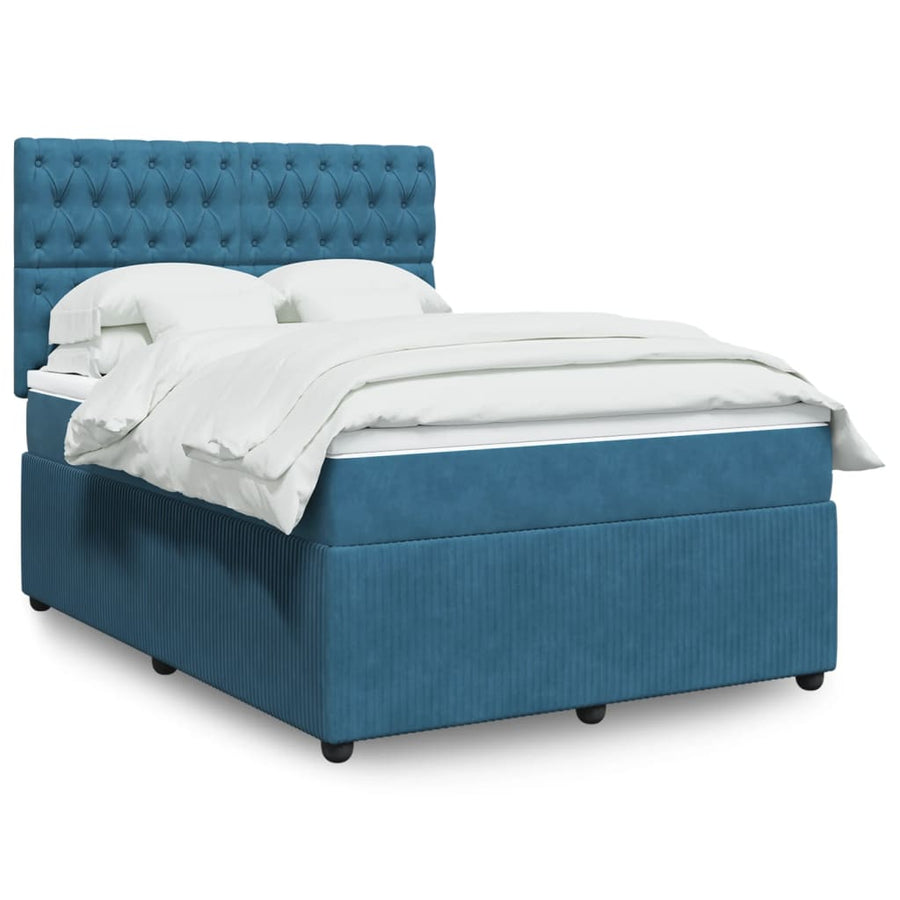 Boxspring met matras fluweel blauw 140x190 cm