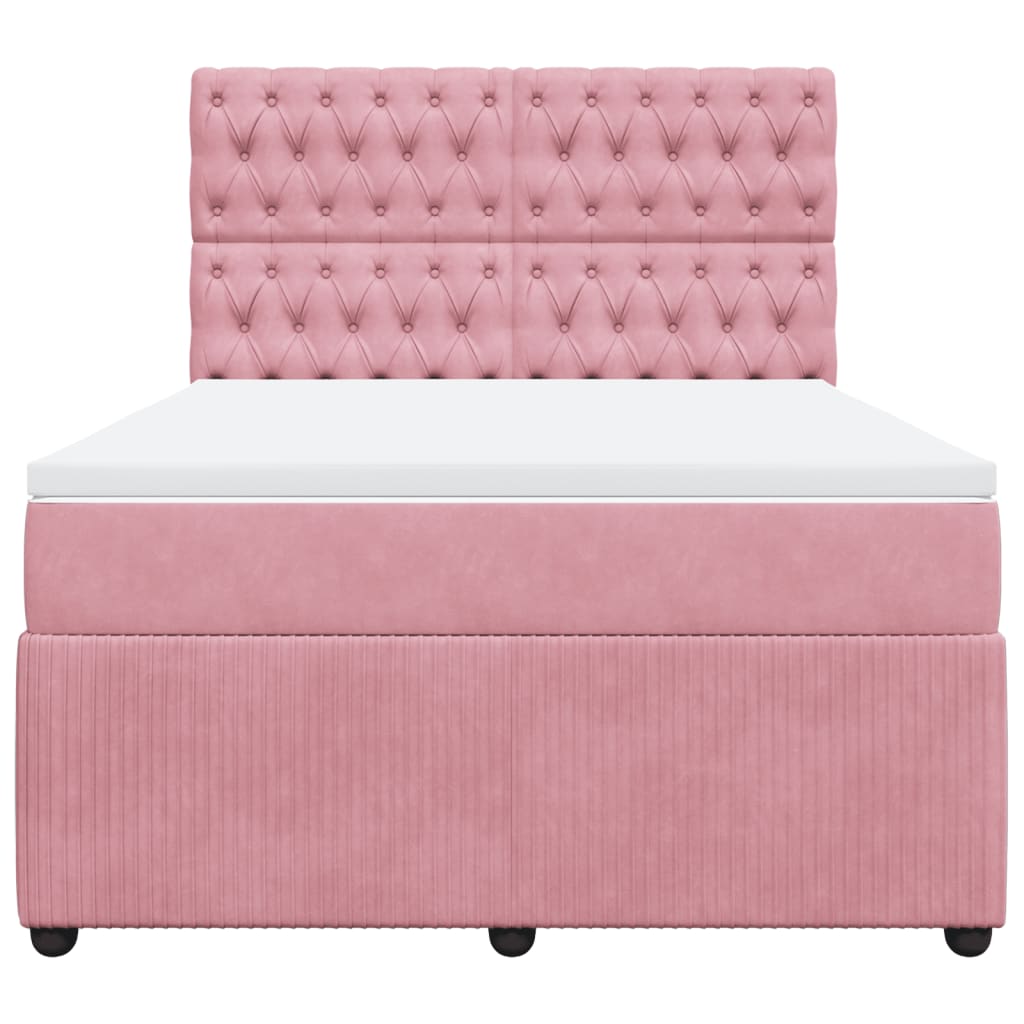 Boxspring met matras fluweel roze 140x190 cm