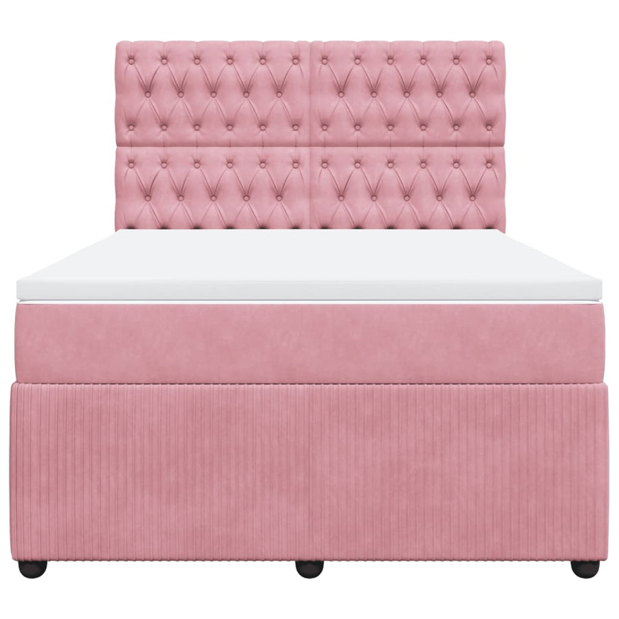 Boxspring met matras fluweel roze 140x190 cm