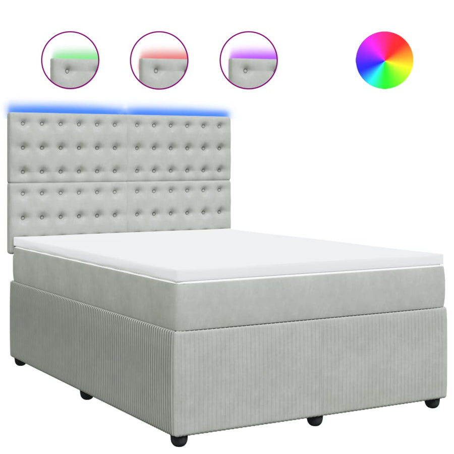 Boxspring met matras fluweel lichtgrijs 140x190 cm