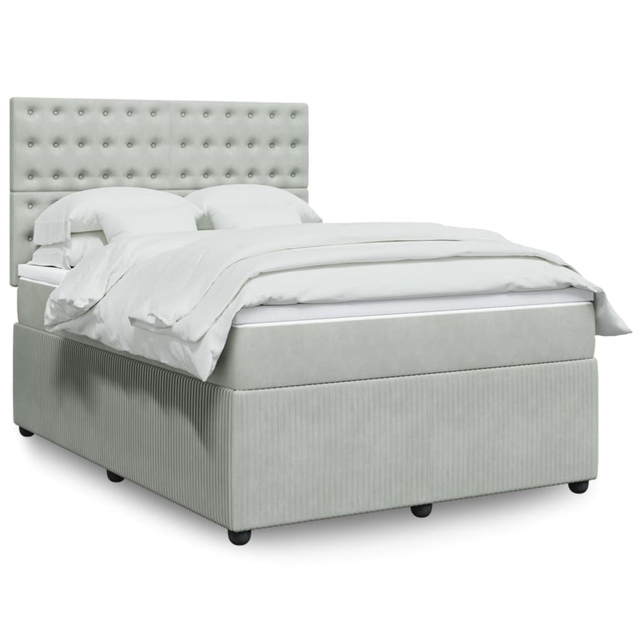 Boxspring met matras fluweel lichtgrijs 140x190 cm