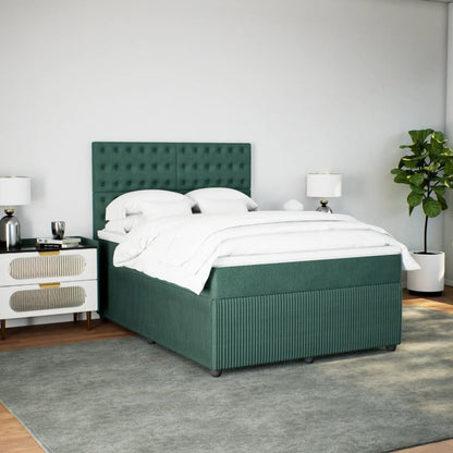 Boxspring met matras fluweel donkergroen 140x190 cm