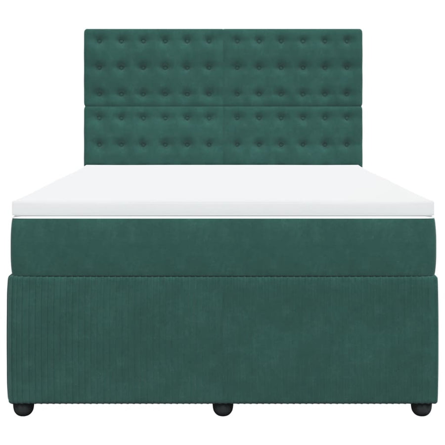 Boxspring met matras fluweel donkergroen 140x190 cm