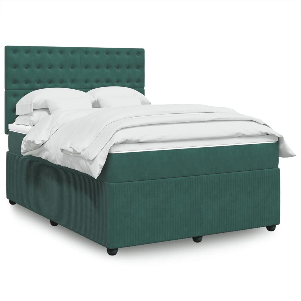 Boxspring met matras fluweel donkergroen 140x190 cm