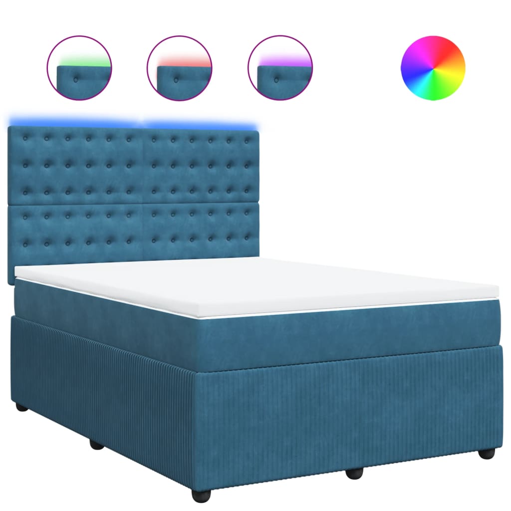 Boxspring met matras fluweel blauw 140x190 cm