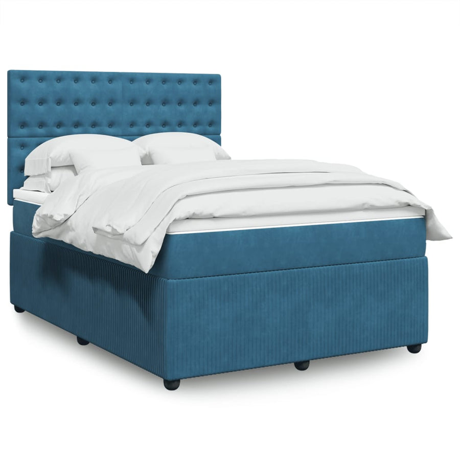 Boxspring met matras fluweel blauw 140x190 cm