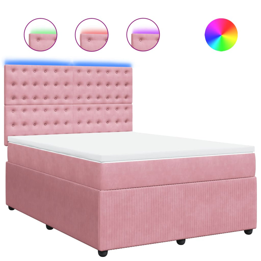 Boxspring met matras fluweel roze 140x190 cm