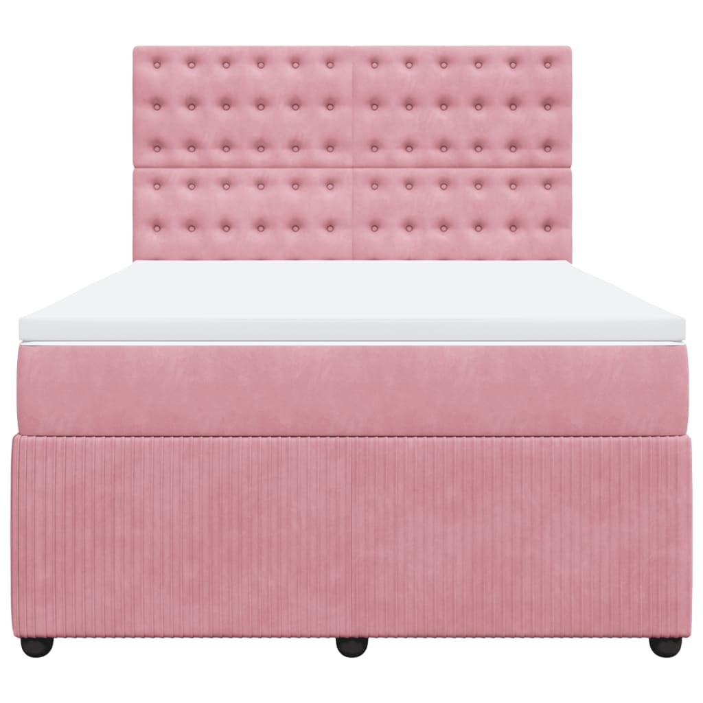 Boxspring met matras fluweel roze 140x190 cm
