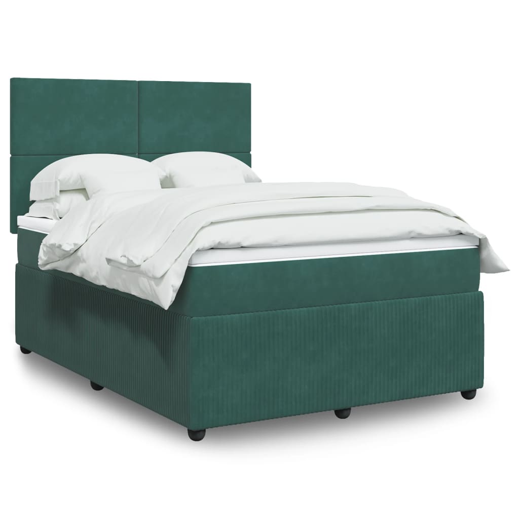Boxspring met matras fluweel donkergroen 140x200 cm