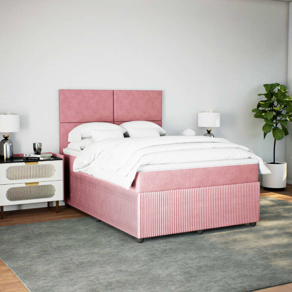 Boxspring met matras fluweel roze 140x200 cm