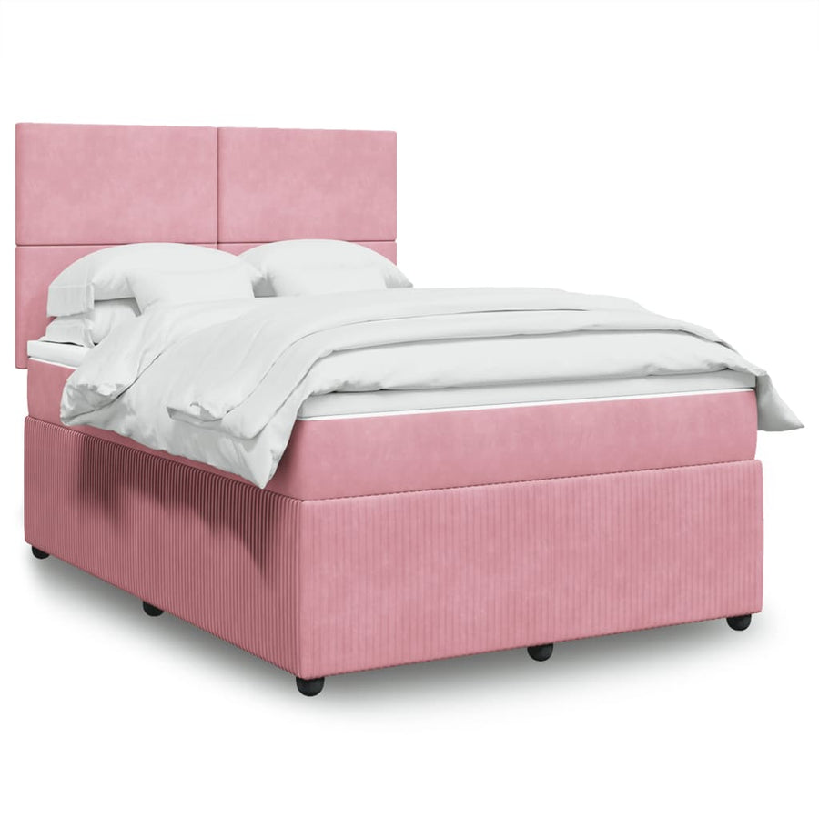 Boxspring met matras fluweel roze 140x200 cm