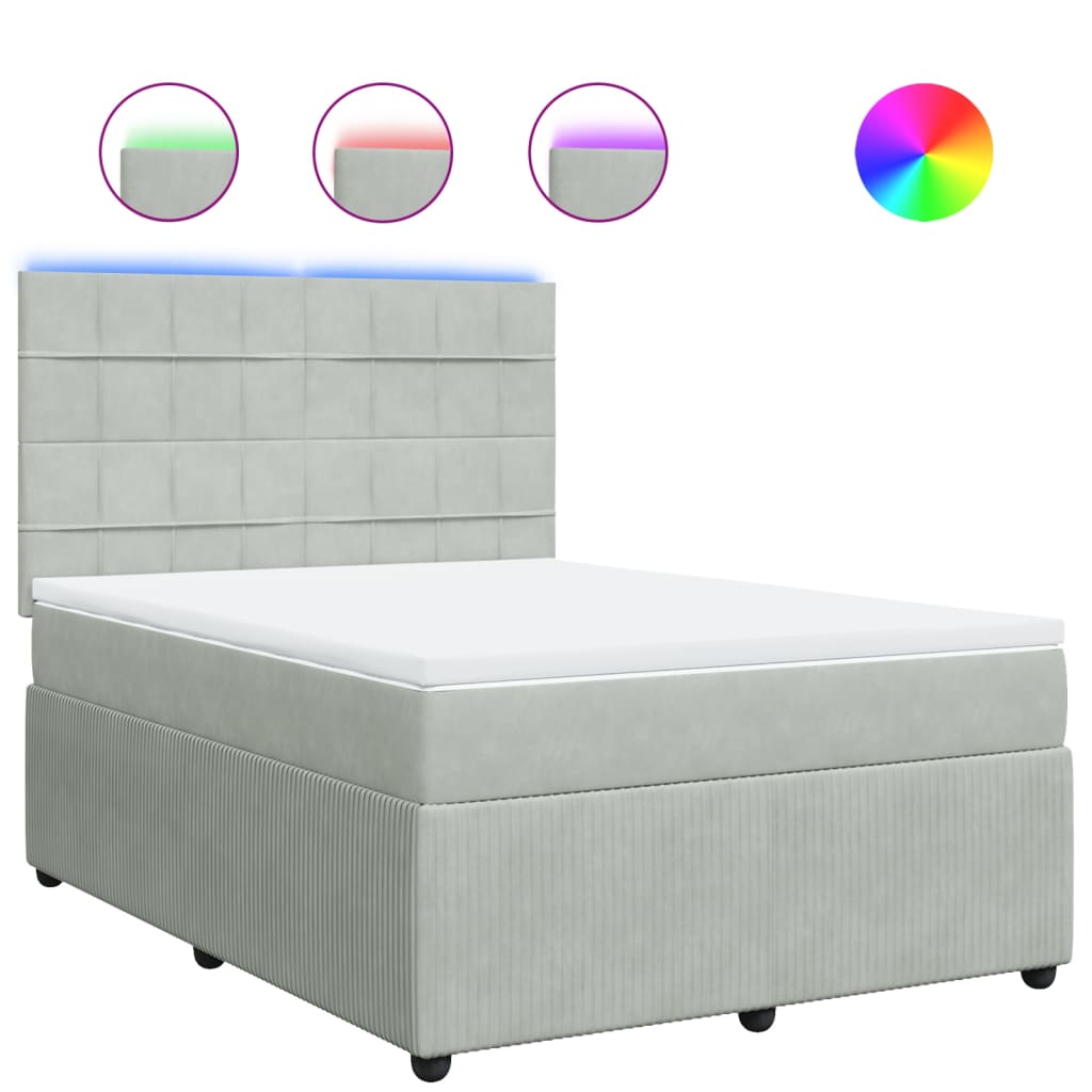 Boxspring met matras fluweel lichtgrijs 140x200 cm