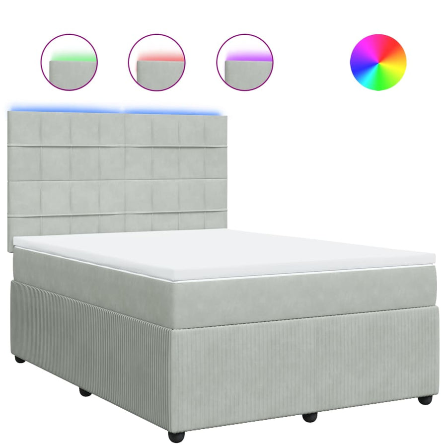 Boxspring met matras fluweel lichtgrijs 140x200 cm