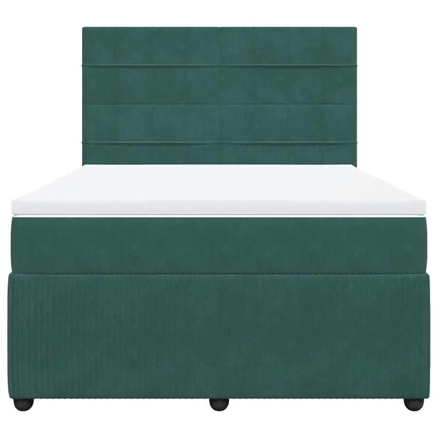 Boxspring met matras fluweel donkergroen 140x200 cm