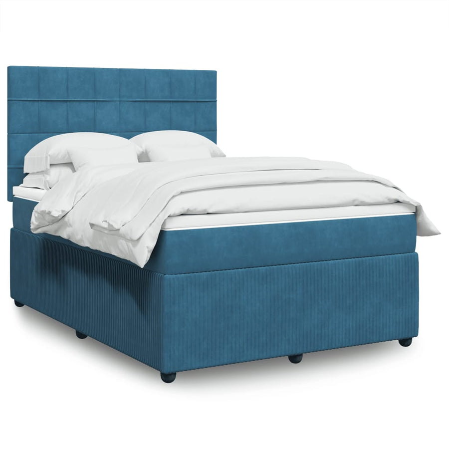 Boxspring met matras fluweel blauw 140x200 cm