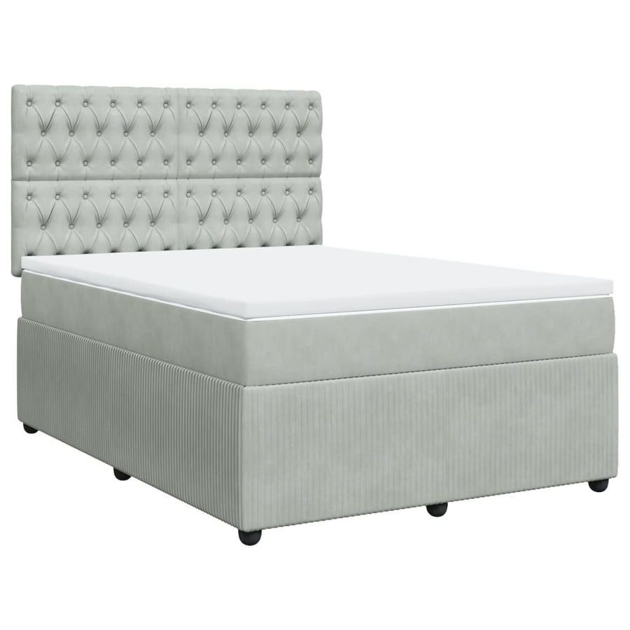 Boxspring met matras fluweel lichtgrijs 140x200 cm