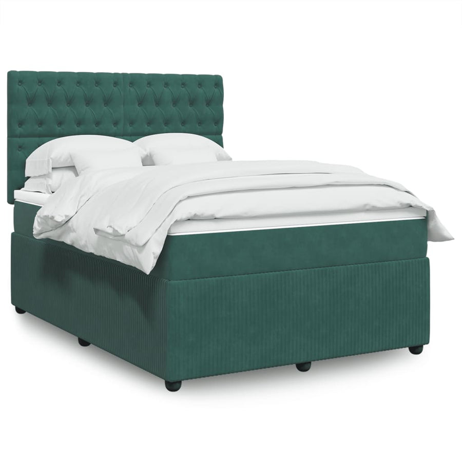 Boxspring met matras fluweel donkergroen 140x200 cm