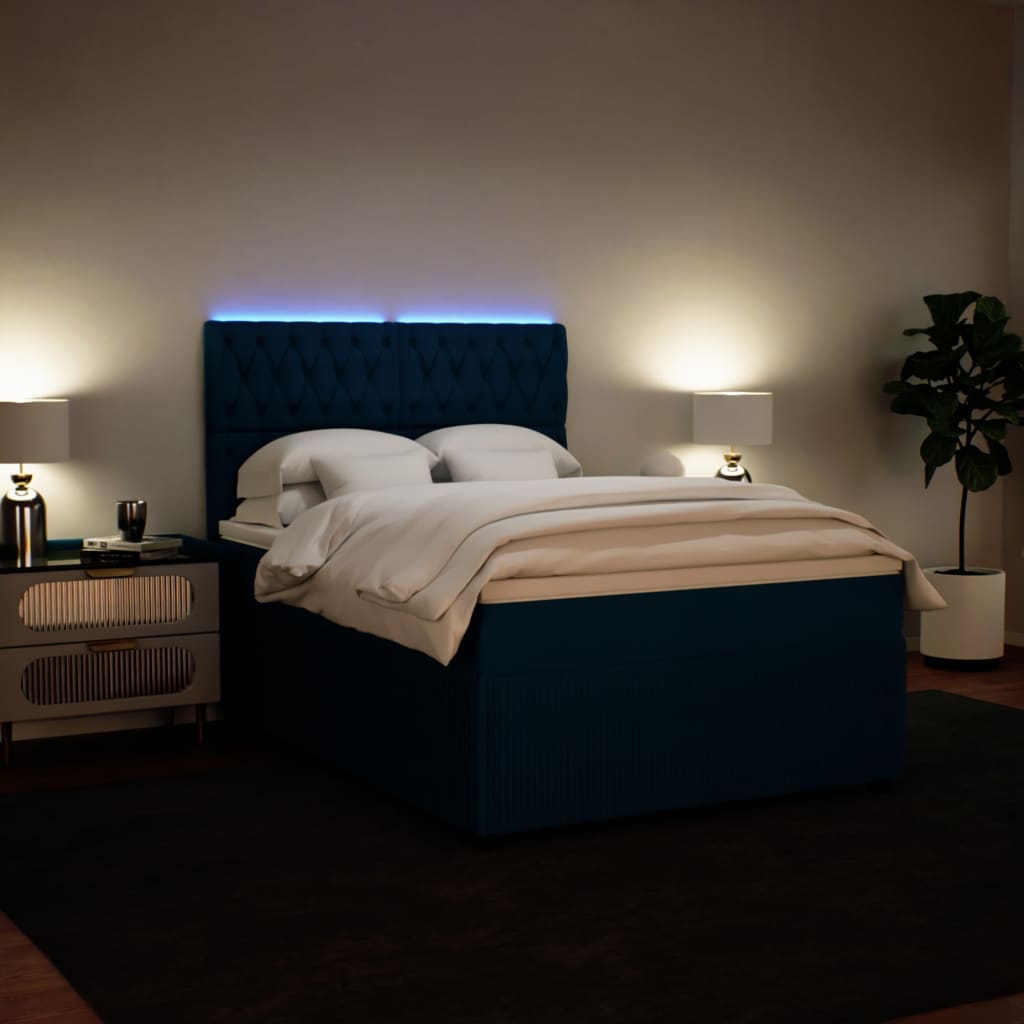 Boxspring met matras fluweel blauw 140x200 cm