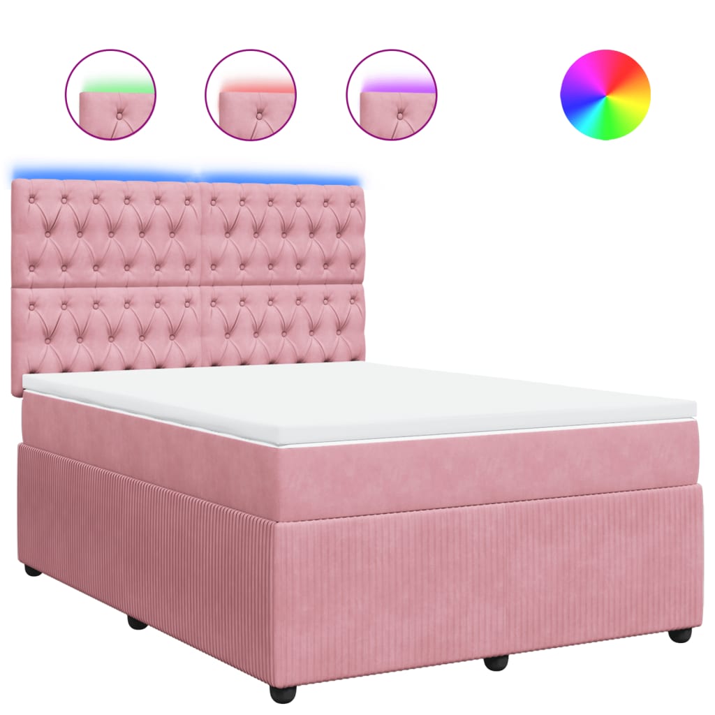 Boxspring met matras fluweel roze 140x200 cm