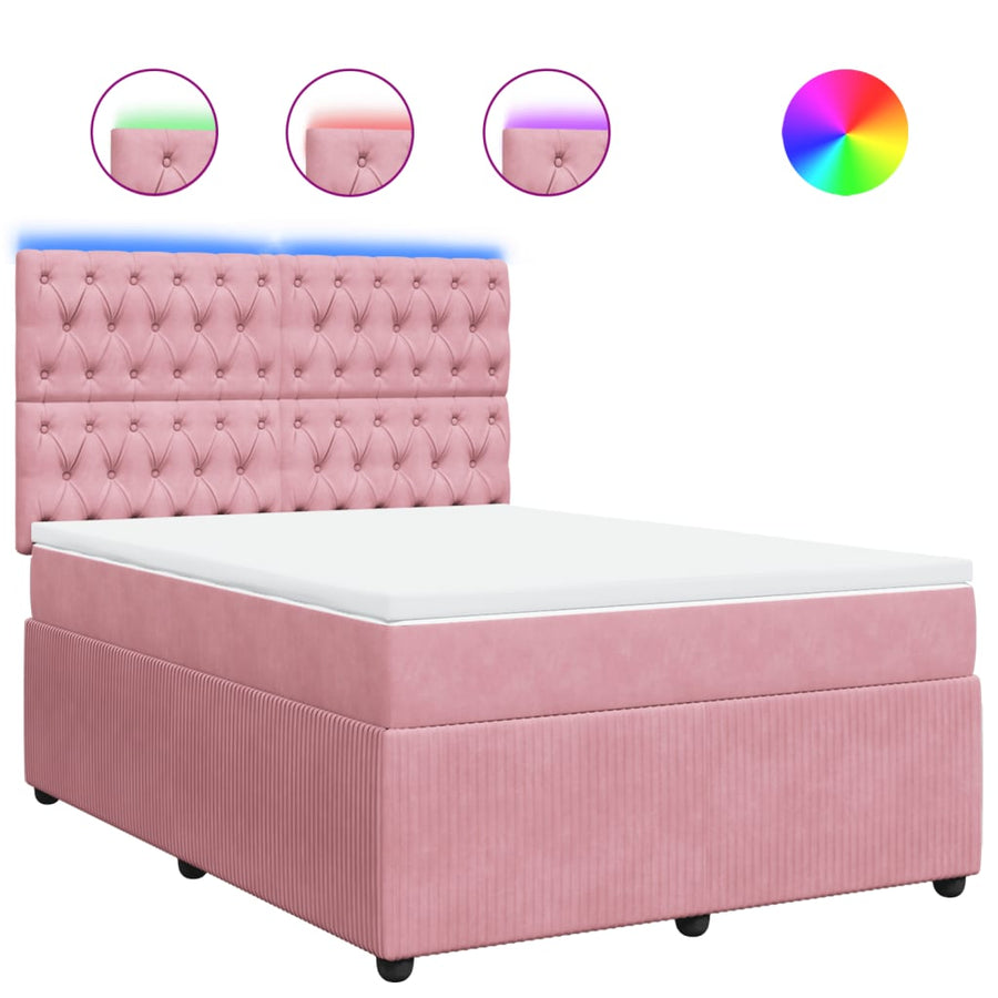 Boxspring met matras fluweel roze 140x200 cm