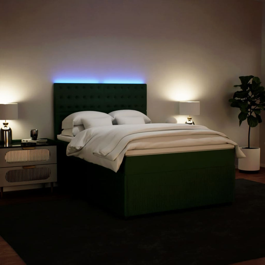 Boxspring met matras fluweel donkergroen 140x200 cm