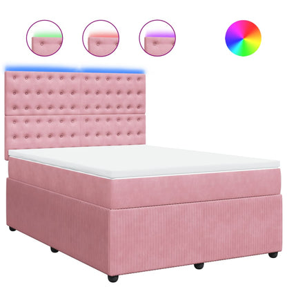 Boxspring met matras fluweel roze 140x200 cm