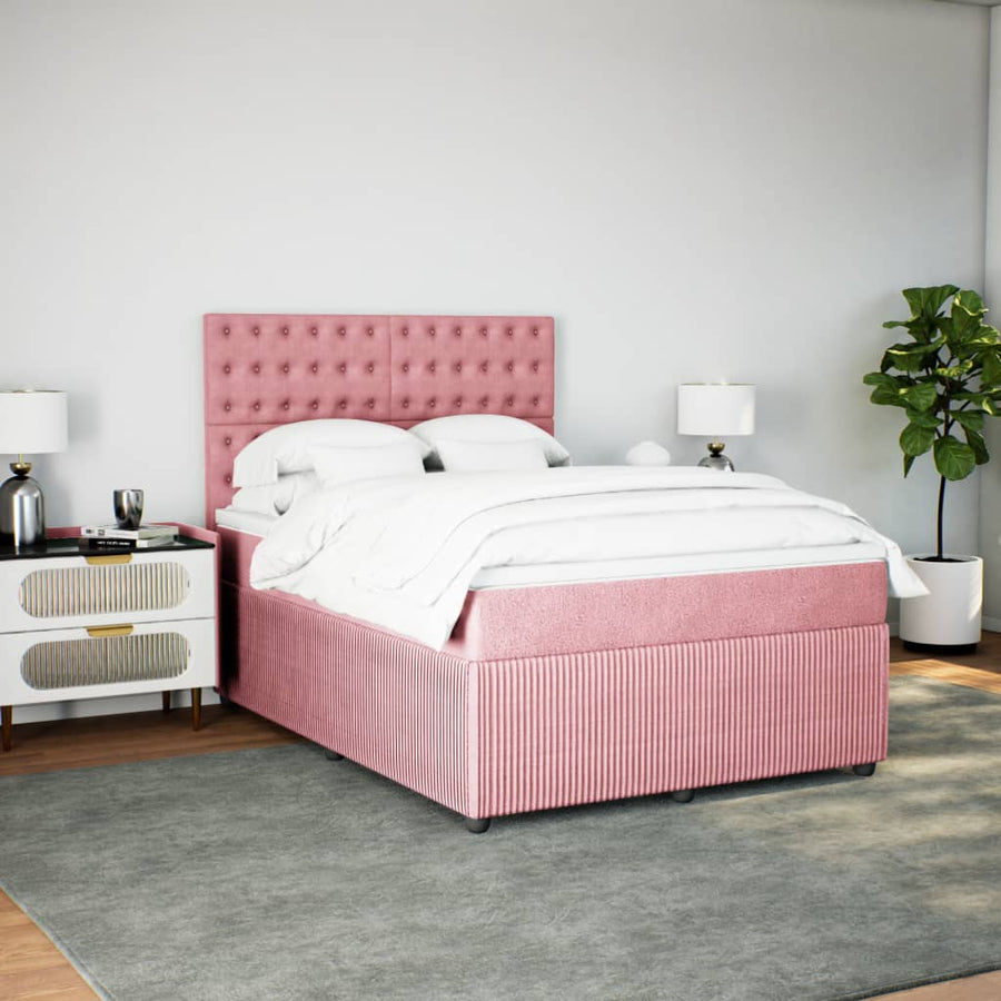 Boxspring met matras fluweel roze 140x200 cm