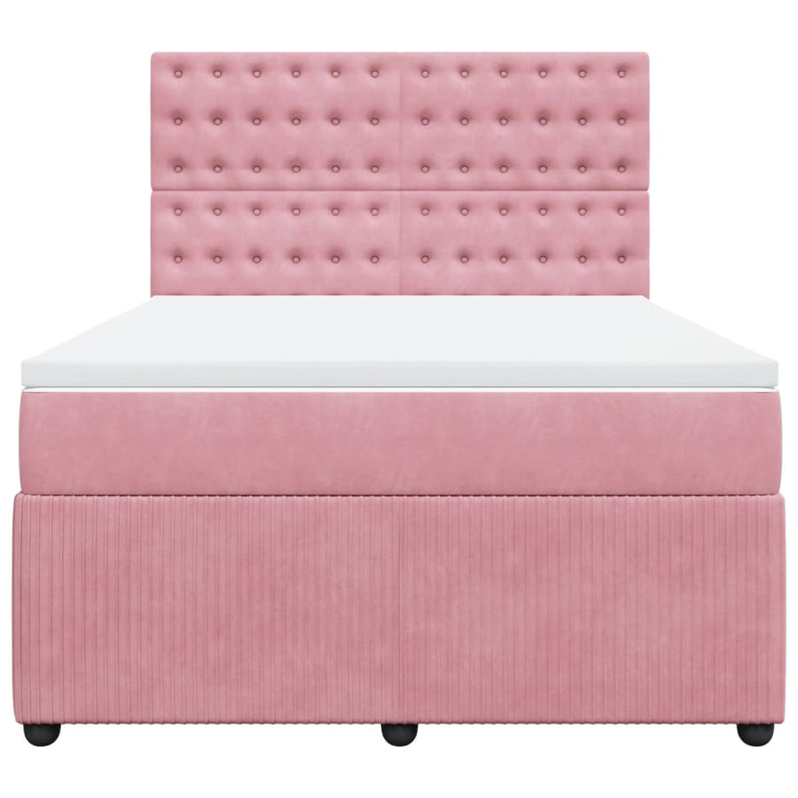 Boxspring met matras fluweel roze 140x200 cm