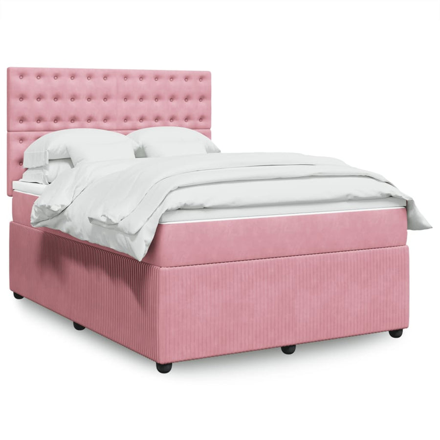 Boxspring met matras fluweel roze 140x200 cm