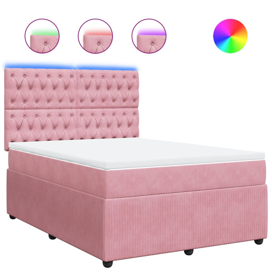 Boxspring met matras fluweel roze 160x200 cm