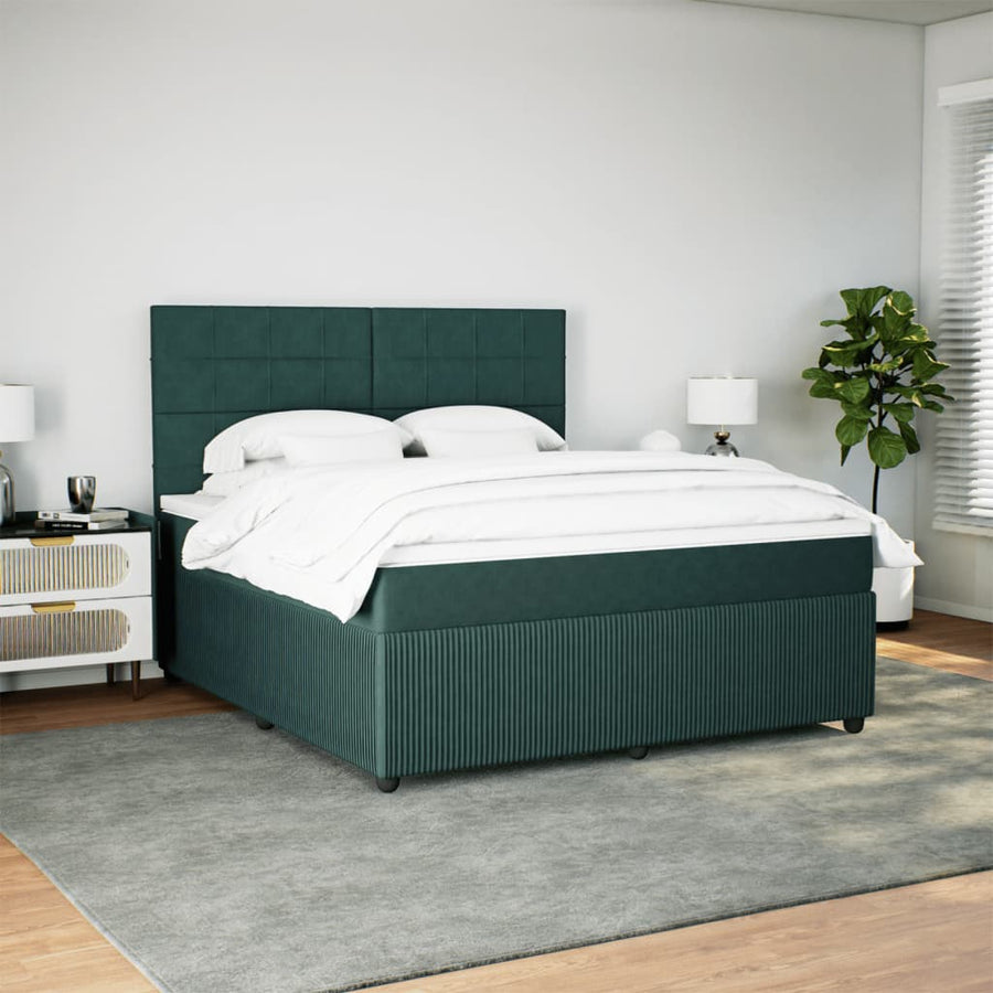 Boxspring met matras fluweel donkergroen 180x200 cm