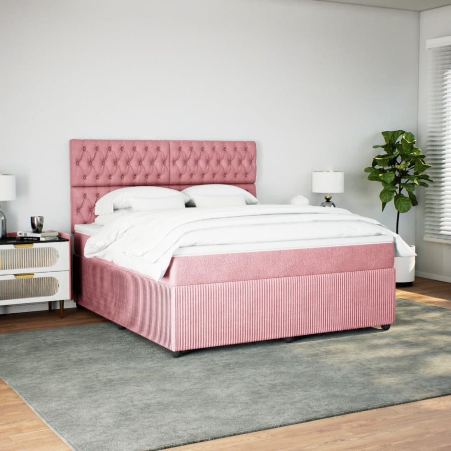 Boxspring met matras fluweel roze 180x200 cm