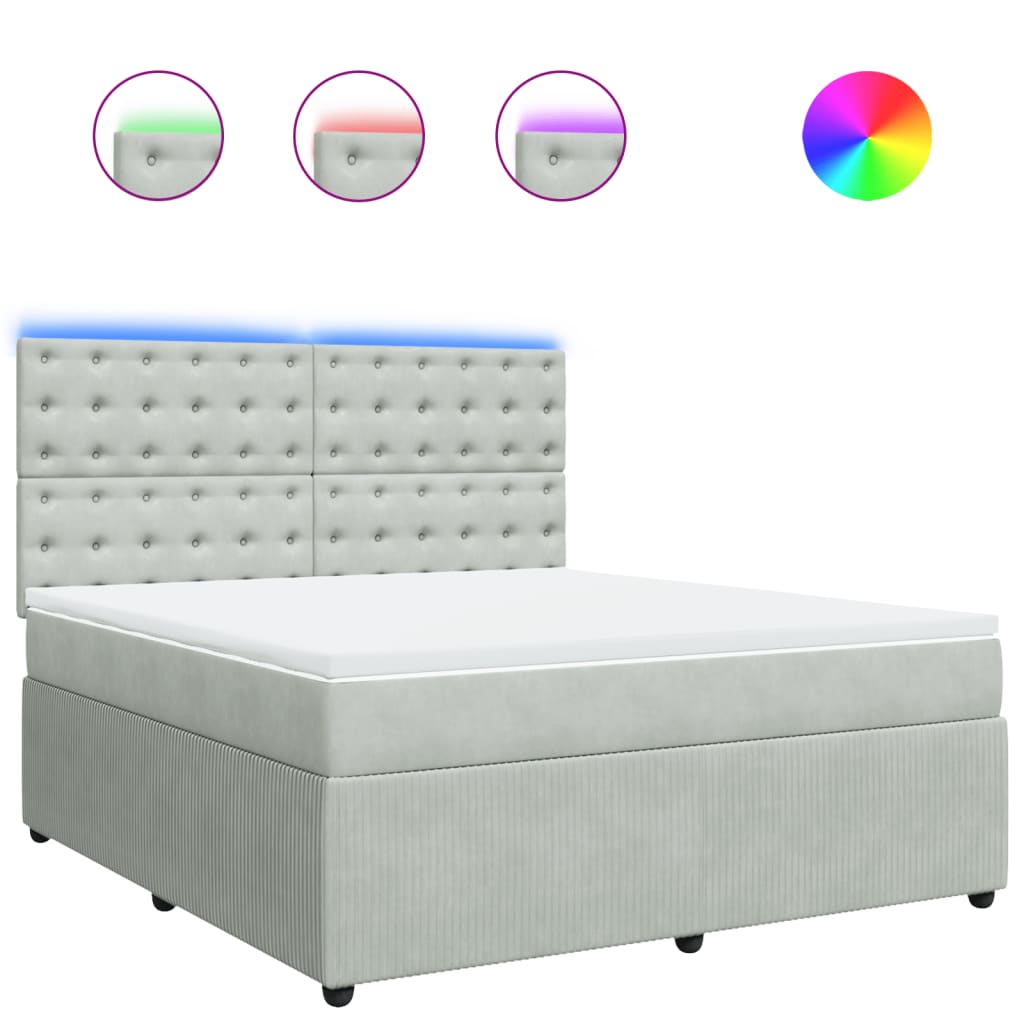 Boxspring met matras fluweel lichtgrijs 180x200 cm