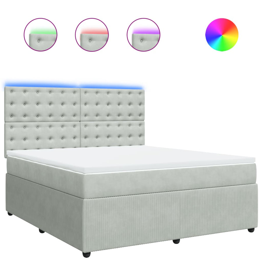 Boxspring met matras fluweel lichtgrijs 180x200 cm