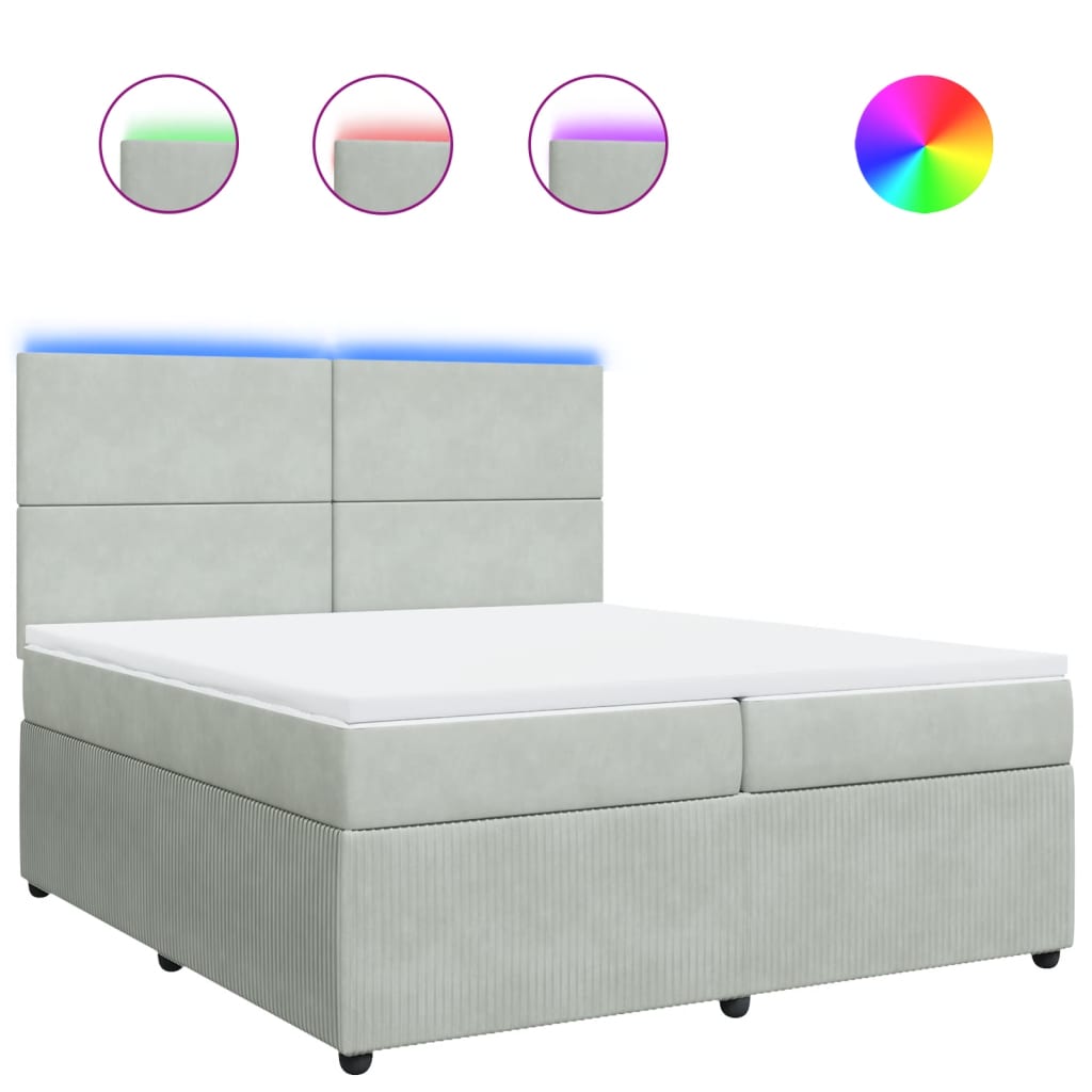 Boxspring met matras fluweel lichtgrijs 200x200 cm