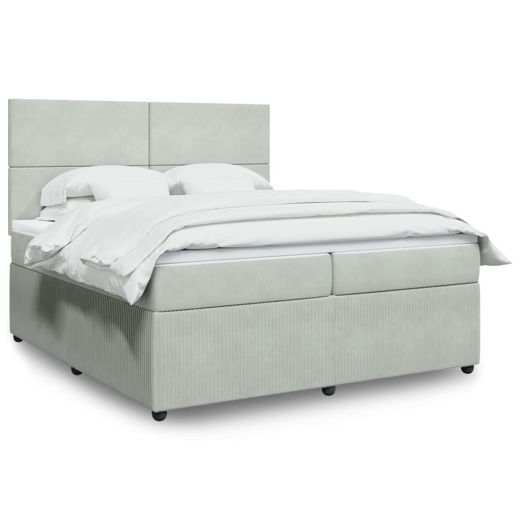 Boxspring met matras fluweel lichtgrijs 200x200 cm